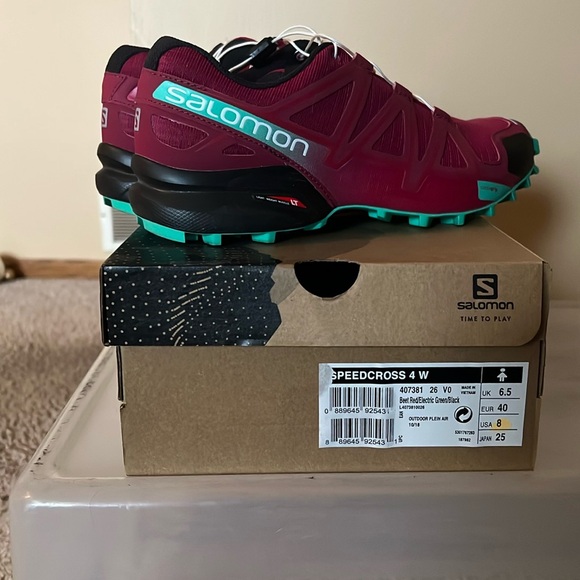 Salomon Speedcross 4 Women's Shoes - Beet Red, Electric Green, Black - Picture 4 of 8